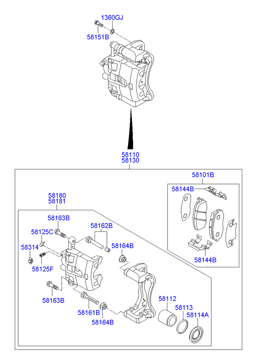 Hyundai 581011RA00 - Тормозные колодки, дисковые, комплект unicars.by