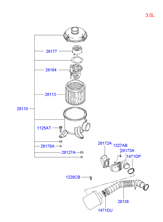 Hyundai 28130-44000 - Воздушный фильтр, двигатель unicars.by