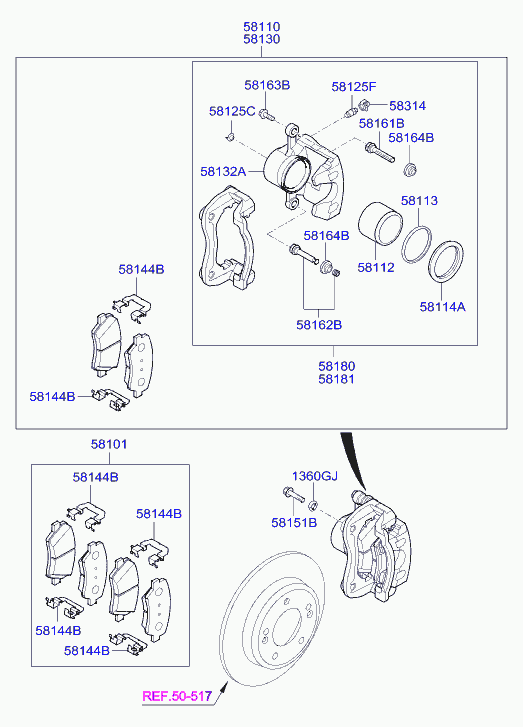 Hyundai 58101B9A70 - Тормозные колодки, дисковые, комплект unicars.by