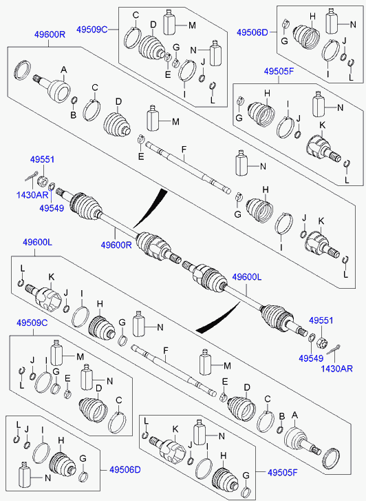 KIA 49601-2S000 - Шарнирный комплект, ШРУС, приводной вал unicars.by