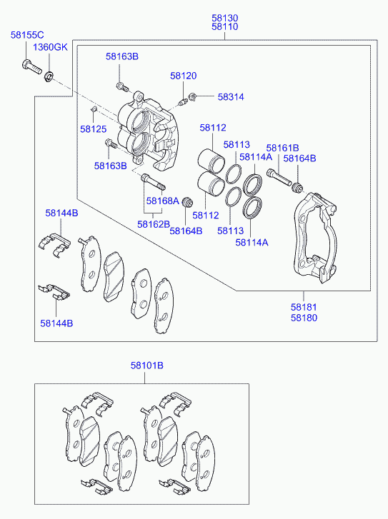 Hyundai 58101-4HA50 - Тормозные колодки, дисковые, комплект unicars.by