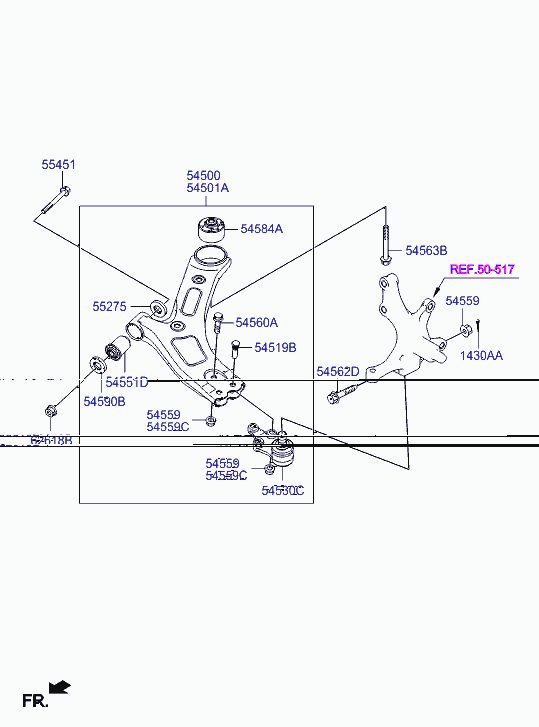 KIA 545004H200 - Arm complete - front lower, lh unicars.by