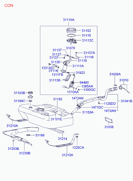 Hyundai 3101025000 - Крышка, топливный бак unicars.by