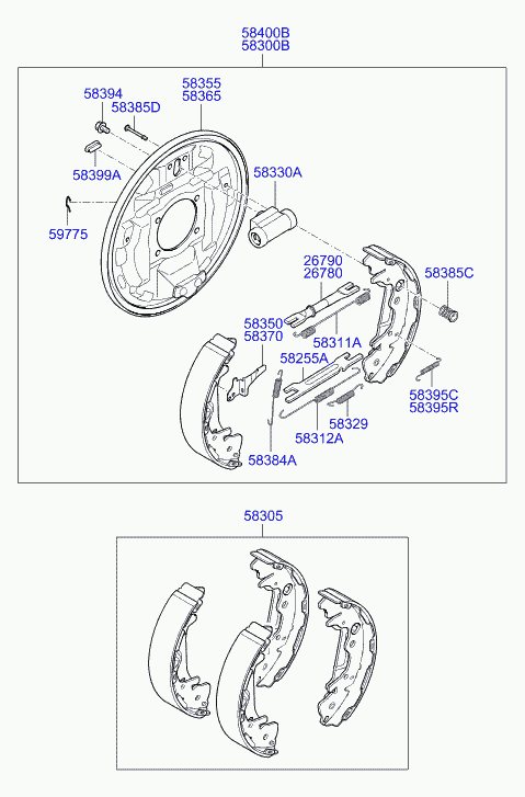 KIA 58305-4HA00 - Комплект тормозных колодок, барабанные unicars.by