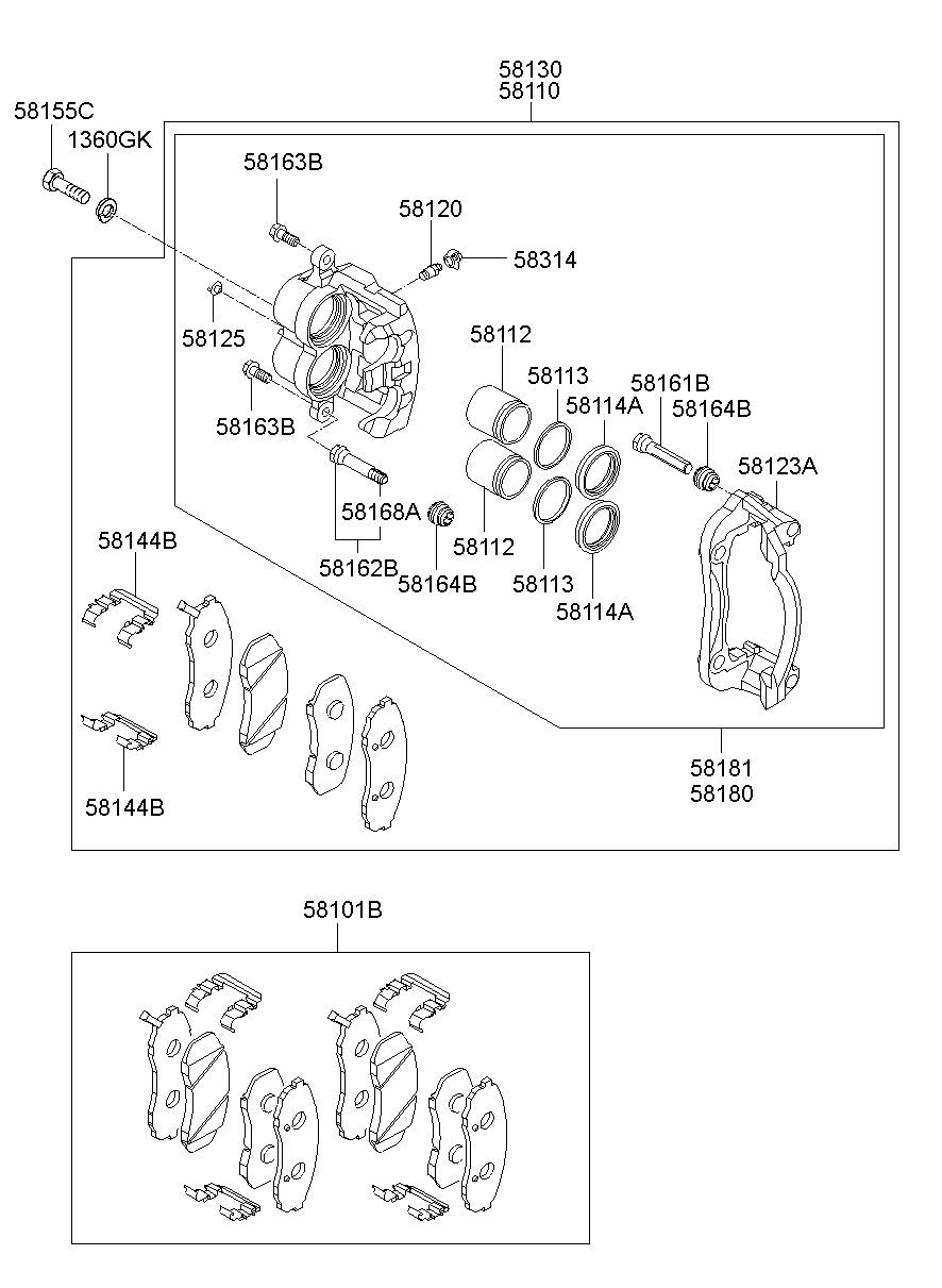 Hyundai 581014HA01 - Тормозные колодки, дисковые, комплект unicars.by