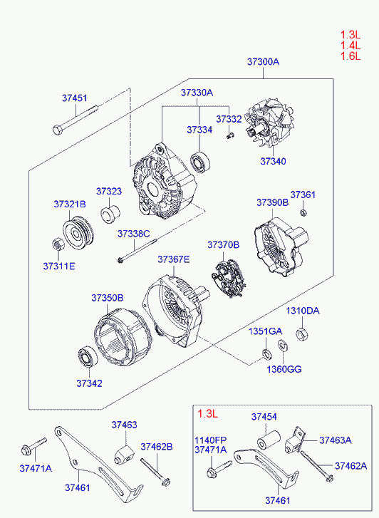 Hyundai 3732122650 - Шкив генератора, муфта unicars.by