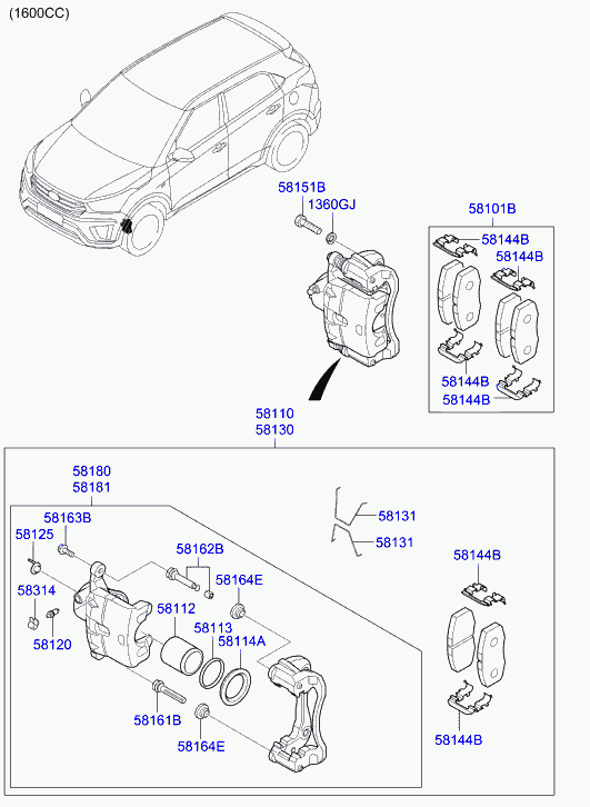 Hyundai 58101-M0A00 - Тормозные колодки, дисковые, комплект unicars.by