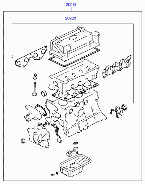 Hyundai 20920-02B00 - Комплект прокладок, головка цилиндра unicars.by