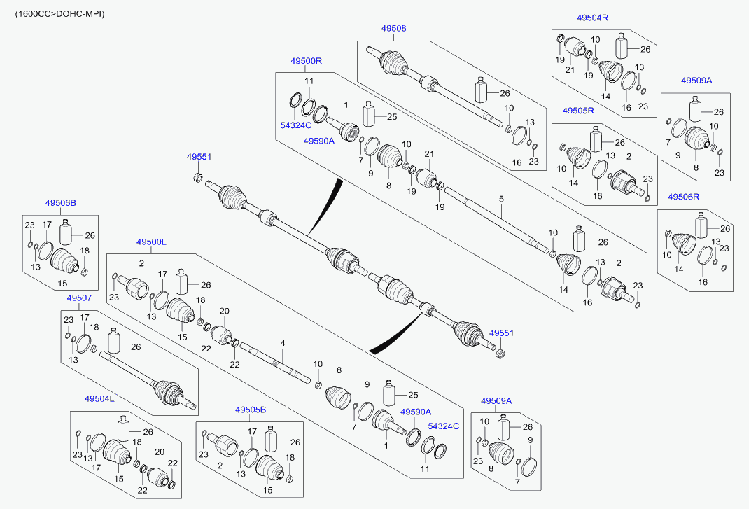 Hyundai 49501-H5100 - Шарнирный комплект, ШРУС, приводной вал unicars.by