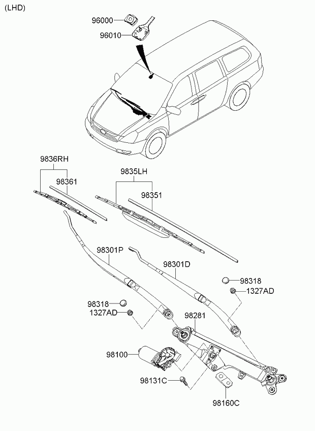 KIA 983604D050 - Щетка стеклоочистителя unicars.by