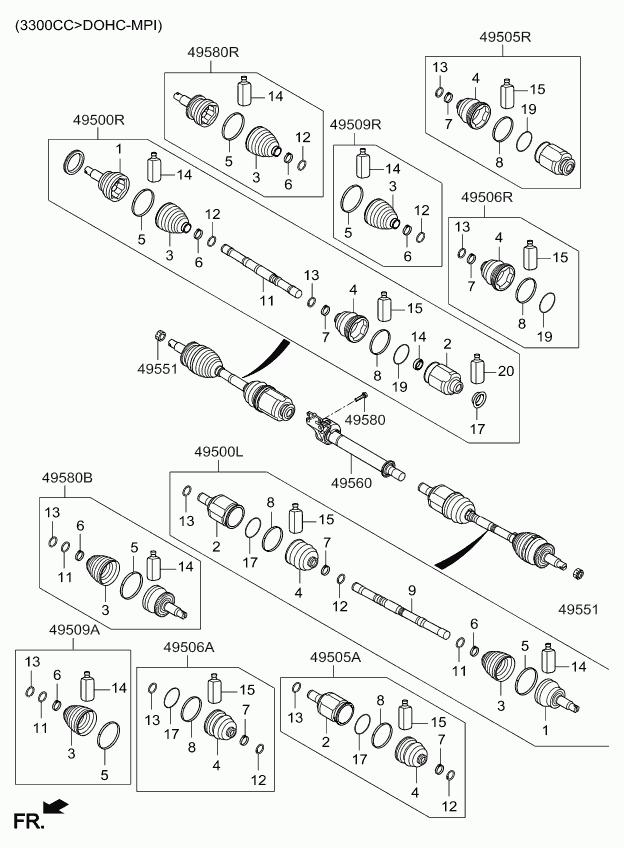 Hyundai 49580C5050 - Шарнирный комплект, ШРУС, приводной вал unicars.by