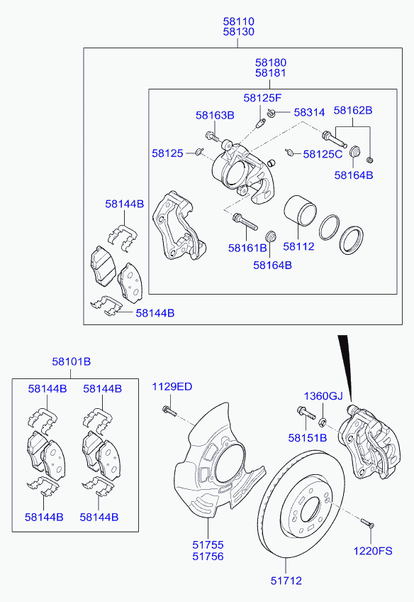 Hyundai 58101-2TA00 - Тормозные колодки, дисковые, комплект unicars.by