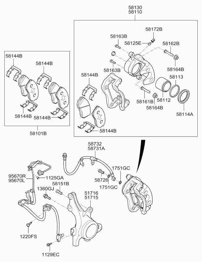 Hyundai 58101-1DE00 - Тормозные колодки, дисковые, комплект unicars.by