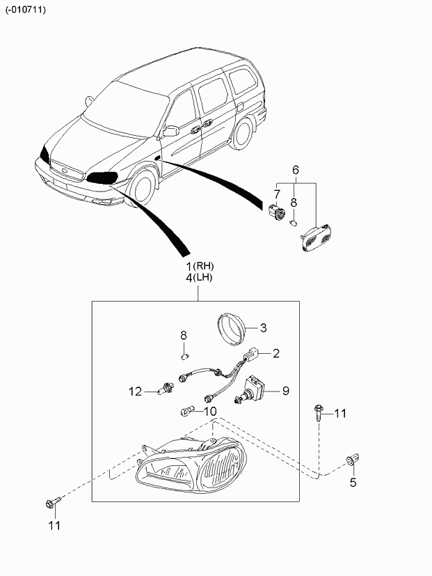 KIA 0K53A-5103C - Лампа накаливания, фара дневного освещения unicars.by