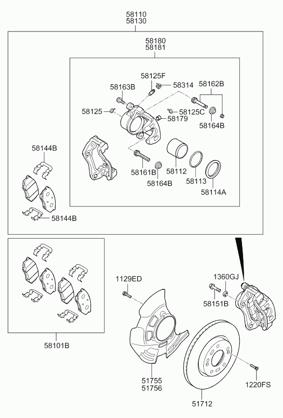 Hyundai 581012TA21 - Тормозные колодки, дисковые, комплект unicars.by