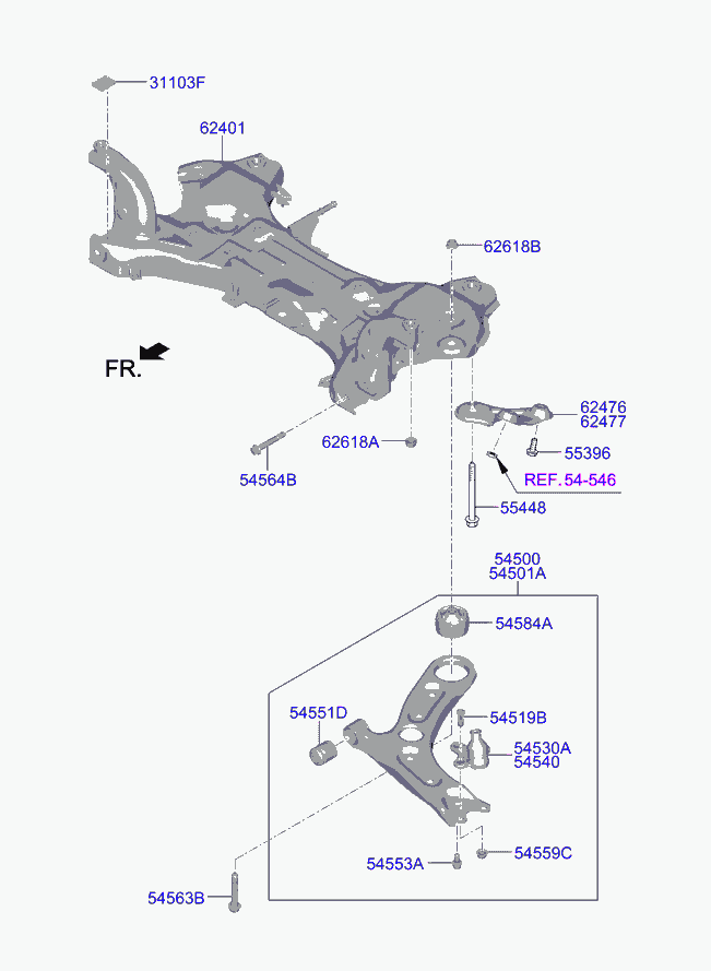 Hyundai 54584-F2AA0 - Сайлентблок, рычаг подвески колеса unicars.by