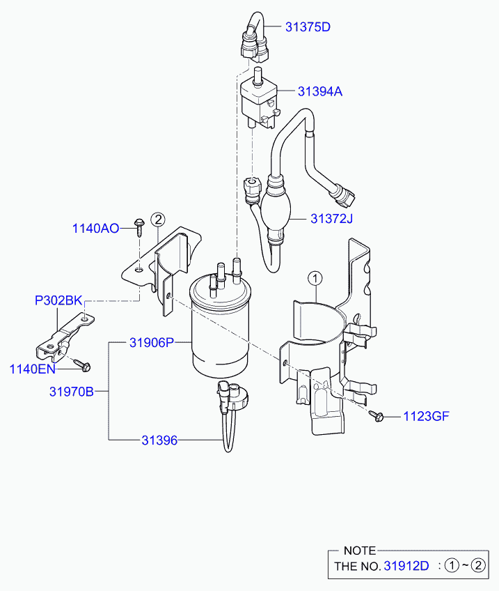 Hyundai 0K52A13480A - Топливный фильтр unicars.by