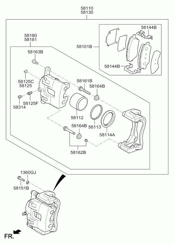 Hyundai 58101A4A11 - Тормозные колодки, дисковые, комплект unicars.by