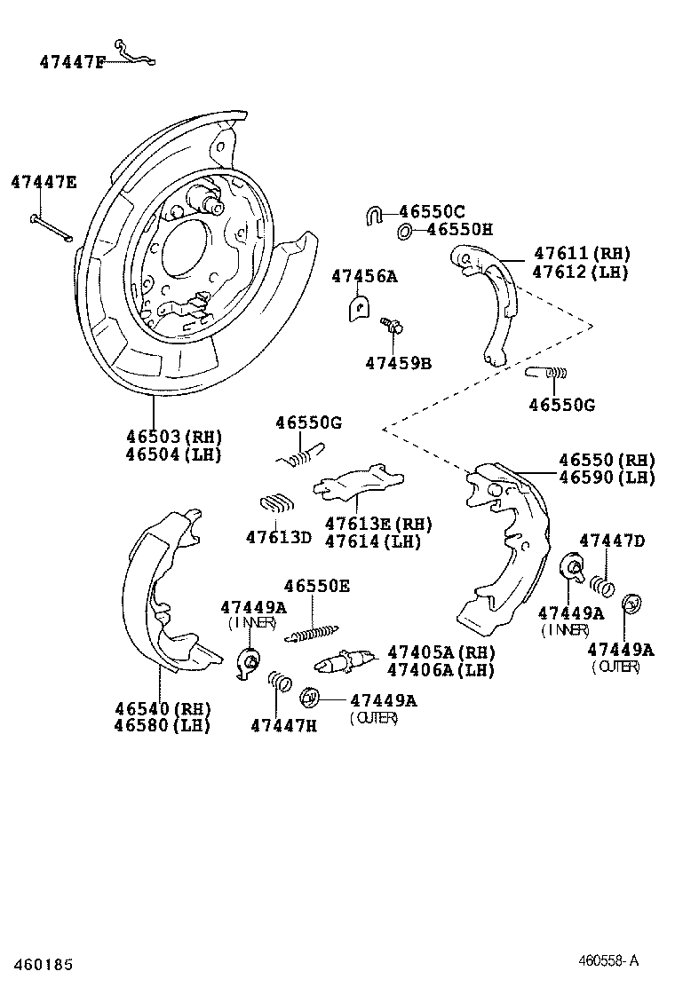 TOYOTA 465900E010 - Комплект тормозов, ручник, парковка unicars.by