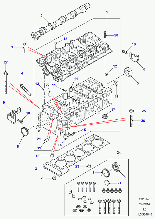 Land Rover LBF500020 - Комплект прокладок, головка цилиндра unicars.by