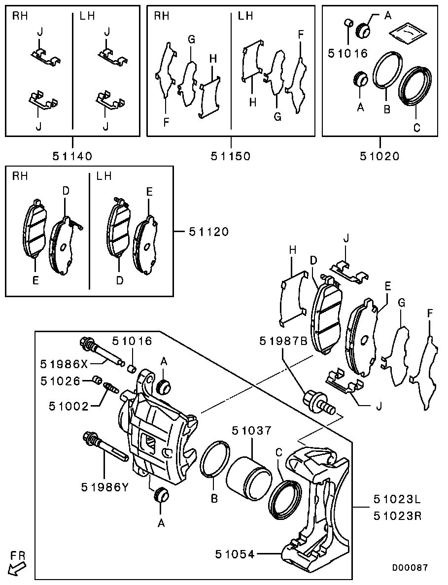 Mitsubishi 4605B163 - Тормозные колодки, дисковые, комплект unicars.by