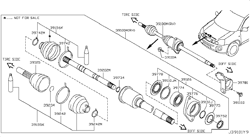 NISSAN 39100JG74A - Шарнирный комплект, ШРУС, приводной вал unicars.by