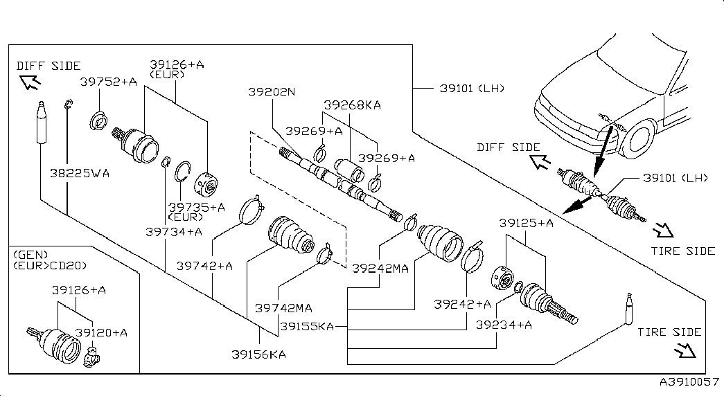 NISSAN 39101-52Y00 - Шарнирный комплект, ШРУС, приводной вал unicars.by