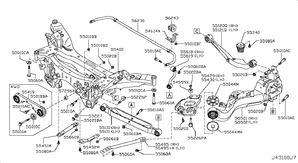 NISSAN 55111-JG00A - Сайлентблок, рычаг подвески колеса unicars.by