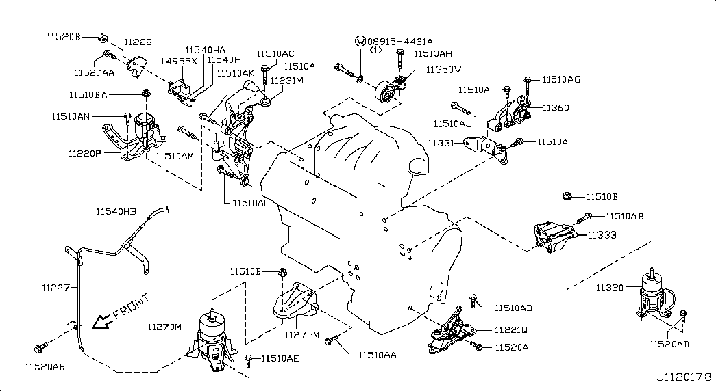 NISSAN 11360JN00B - Подушка, опора, подвеска двигателя unicars.by