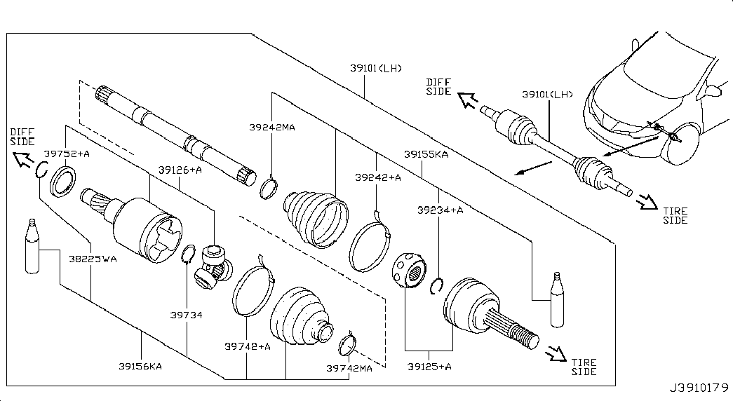 NISSAN 39101-1AA0A - Пыльник, приводной вал unicars.by