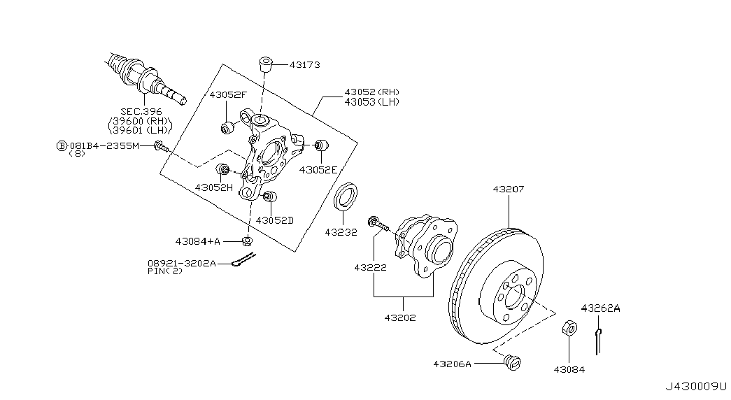 Infiniti 43202EH00A - Ступица колеса, поворотный кулак unicars.by