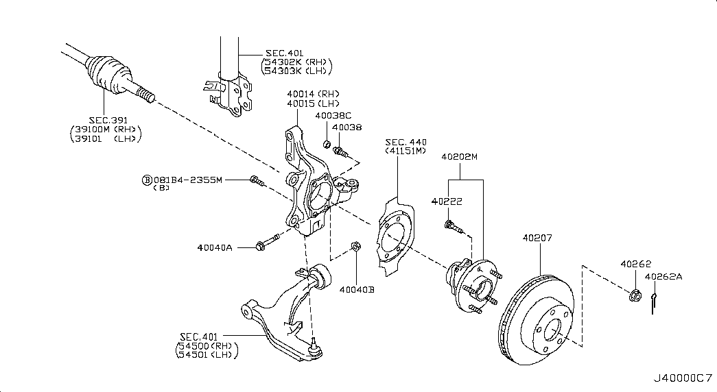 NISSAN 40014-CN000 - Поворотный кулак, подвеска колеса unicars.by