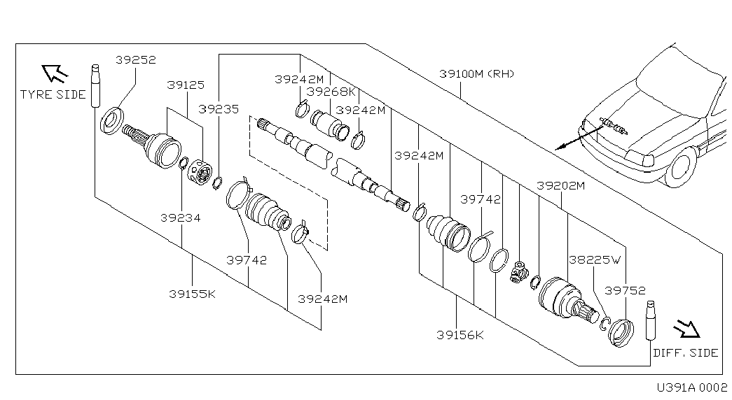 NISSAN 39100 72J10 - Шарнирный комплект, ШРУС, приводной вал unicars.by