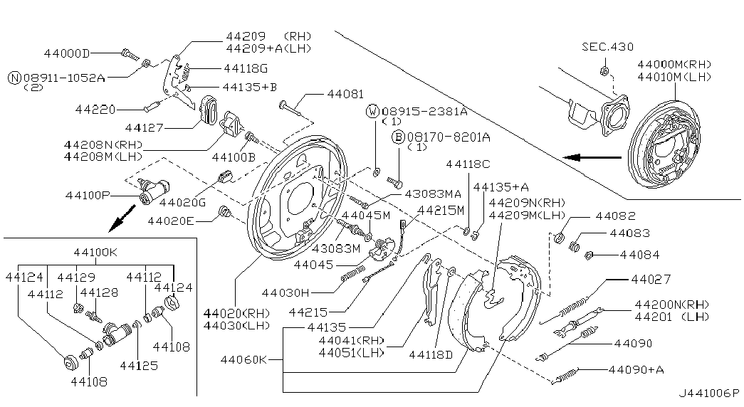 NISSAN 440600W727 - Комплект тормозных колодок, барабанные unicars.by