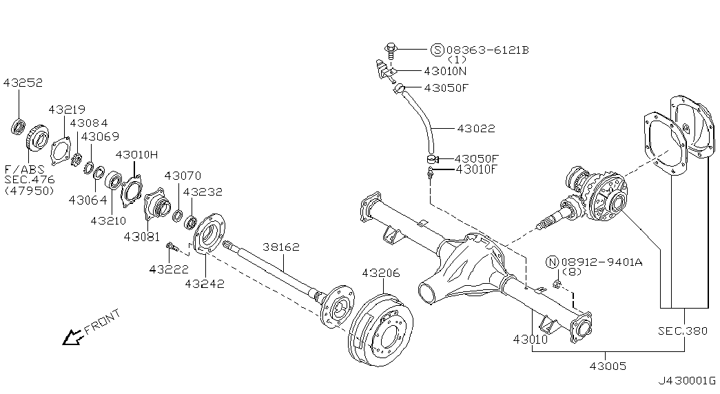 NISSAN 43232-01G00 - Комплект подшипника ступицы колеса unicars.by