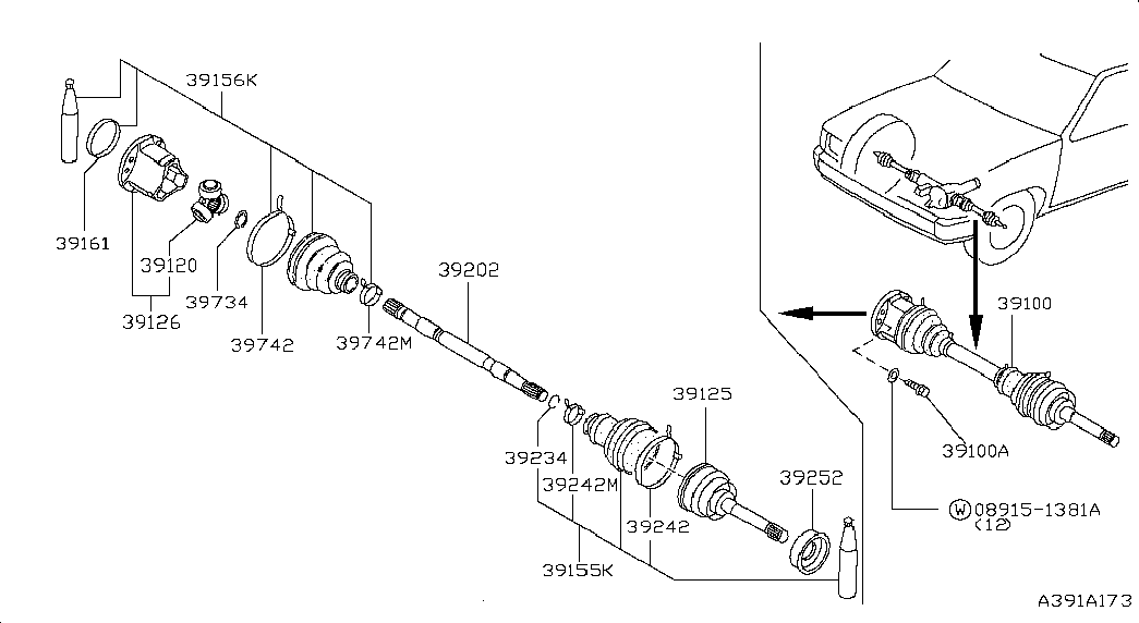 NISSAN 39100-2S660 - Шарнирный комплект, ШРУС, приводной вал unicars.by