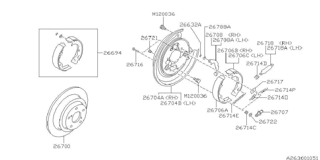 Subaru 26257AA061 - Комплект тормозных колодок, барабанные unicars.by