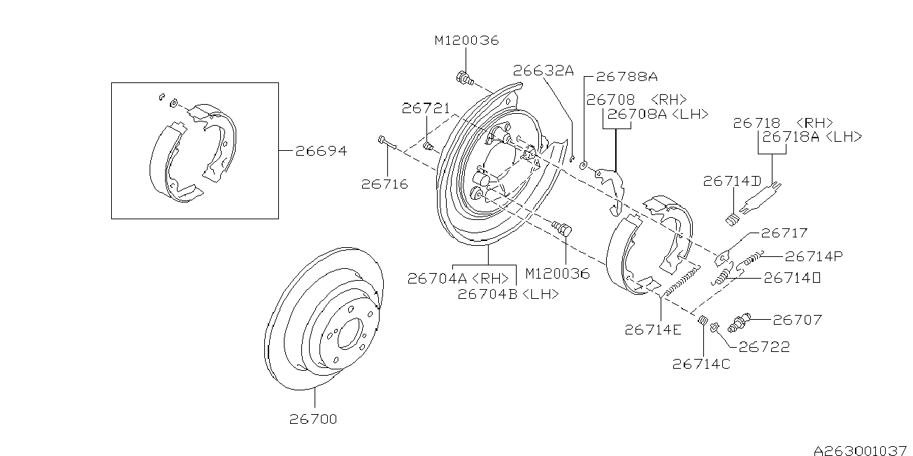 Subaru 26698AC000 - Комплект тормозов, ручник, парковка unicars.by