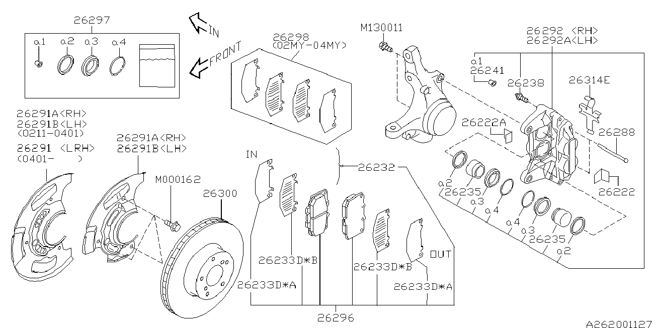 Subaru 26296AE120 - Тормозные колодки, дисковые, комплект unicars.by