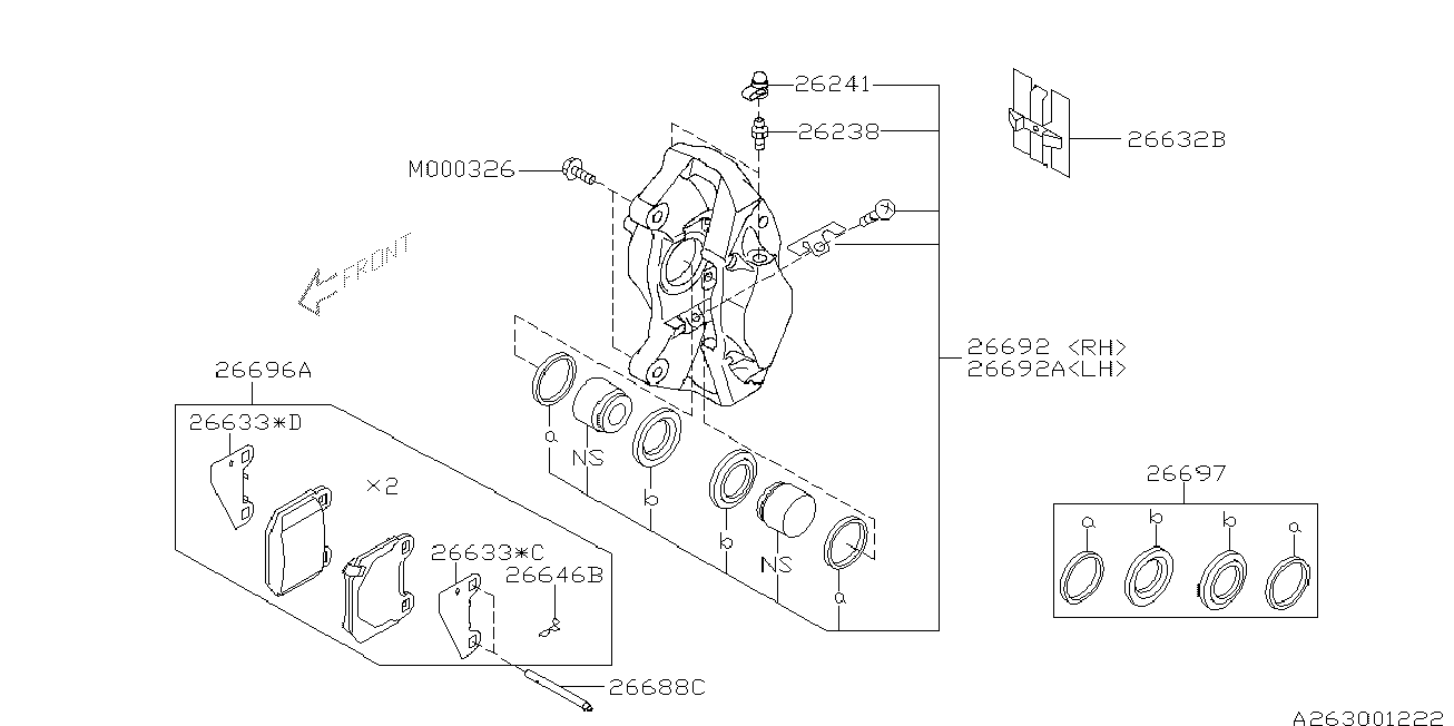 Subaru 26631-FE000 - Комплект направляющей гильзы, тормозной поршень unicars.by