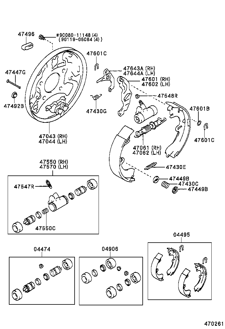 TOYOTA 0449512210 - Комплект тормозных колодок, барабанные unicars.by