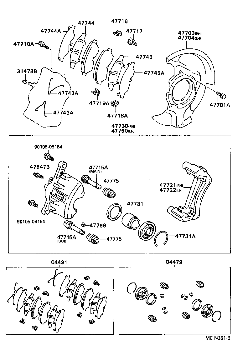 TOYOTA 04491-12651 - Тормозные колодки, дисковые, комплект unicars.by