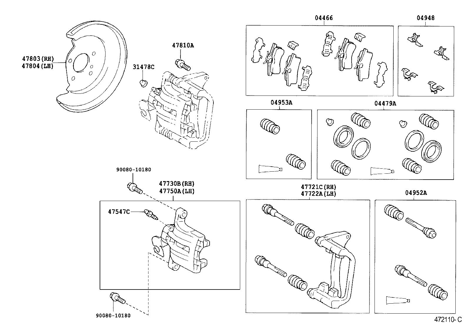 TOYOTA 04952-02020 - Комплект направляющей гильзы, тормозной поршень unicars.by