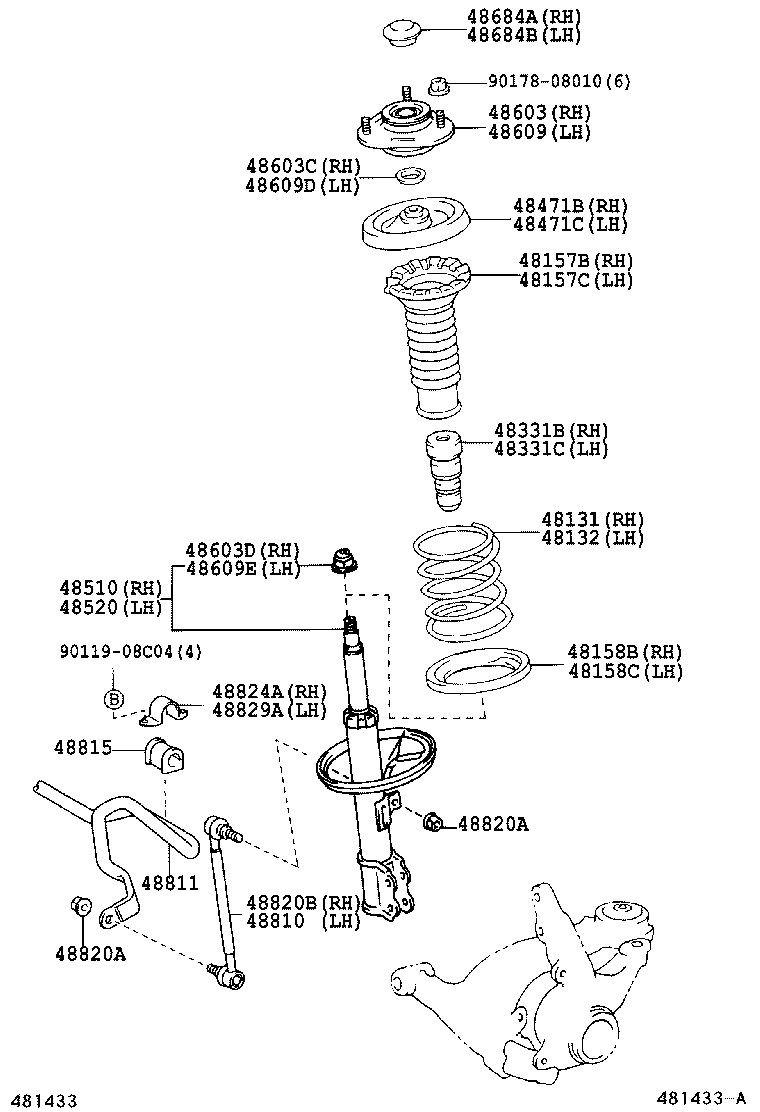 TOYOTA 48609-13010 - Опора стойки амортизатора, подушка unicars.by