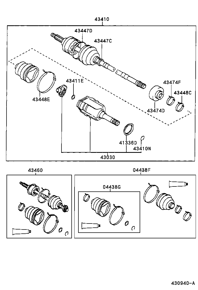 TOYOTA 43410-02240 - Шарнирный комплект, ШРУС, приводной вал unicars.by